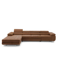ECKSOFA ALONZO MAXI Links mit Schlaffunktion 125x195 Chenille Braun - Chromfarben/Braun, Holz/Textil (350/203cm) - Muffo