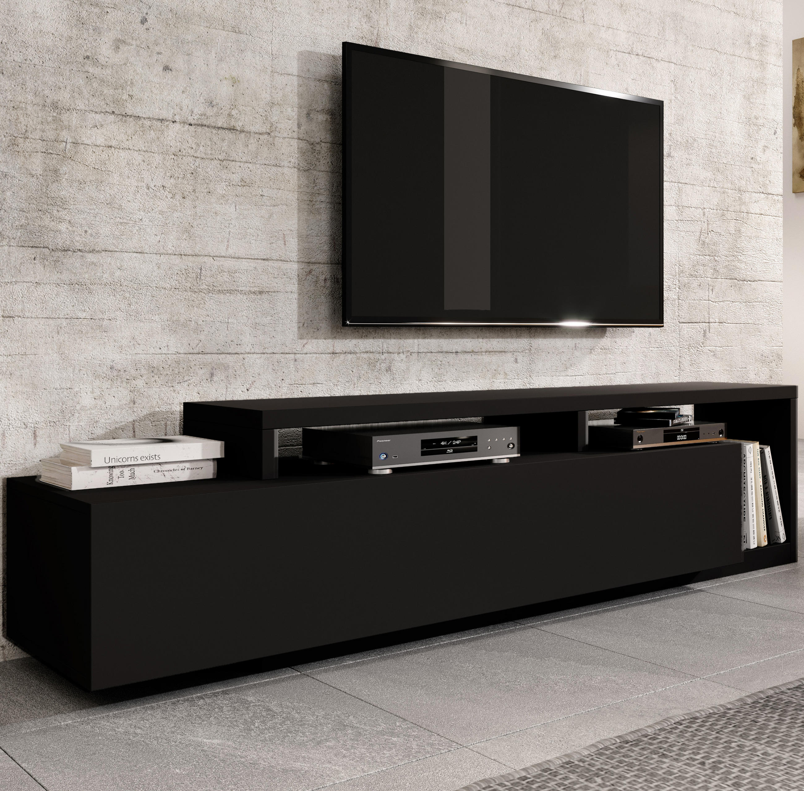 LOWBOARD BOTTEGA 219x45x52 cm mit 2 Schubladen Schwarz - Schwarz, Holzwerkstoff (219/52/45cm) - MASSENO