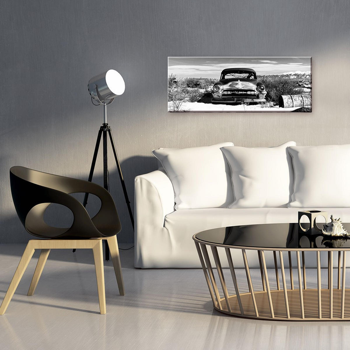 GLASBILD 80x30 cm Oldtimer Schwarz Weiß - Anthrazit, Glas (80/30cm) - artissimo