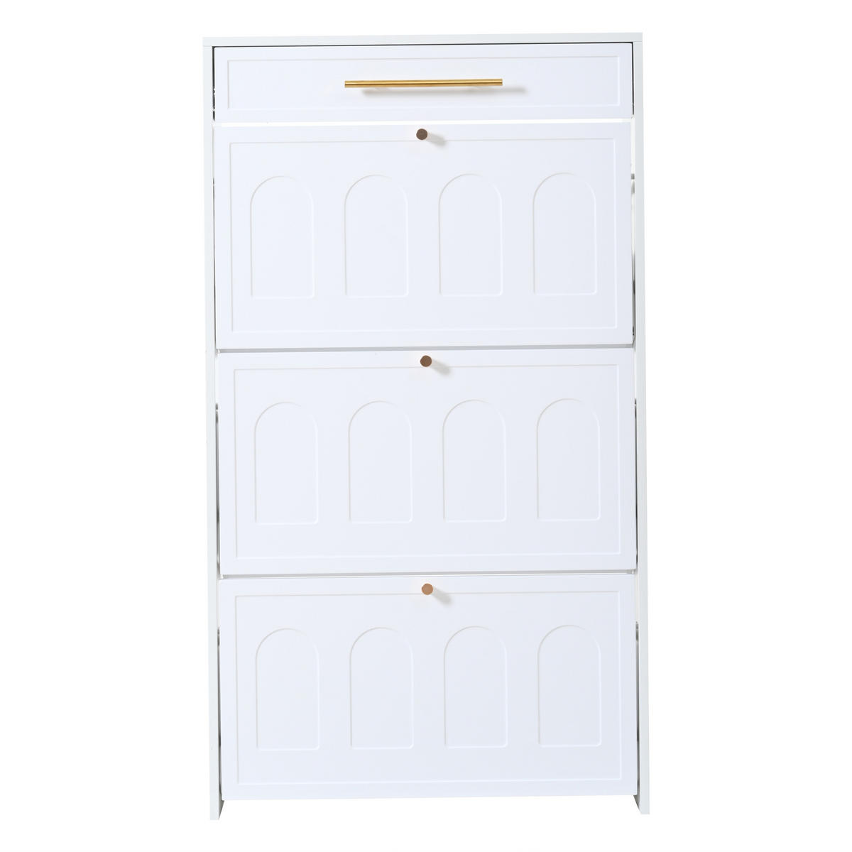 SCHUHSCHRANK aus MDF 70x25x123,5cm in Weiß mit 6 Fächern & Schublade - Weiß, Holzwerkstoff (70/123.5/25cm) - Modfu