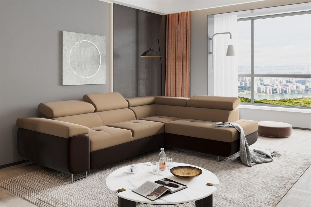 ECKSOFA Jade Mit Schlaffunktion - Dunkelbraun, Holzwerkstoff/Textil (275/202cm) - Fun Möbel