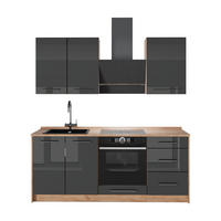 SINGLEKÜCHE Fame-Line, Anthrazit Hochglanz/Goldkraft Eiche, 190 cm, AP Eiche - Honigeiche/Schwarz Hochglanz, Holzwerkstoff (190/82/60cm) - Vicco