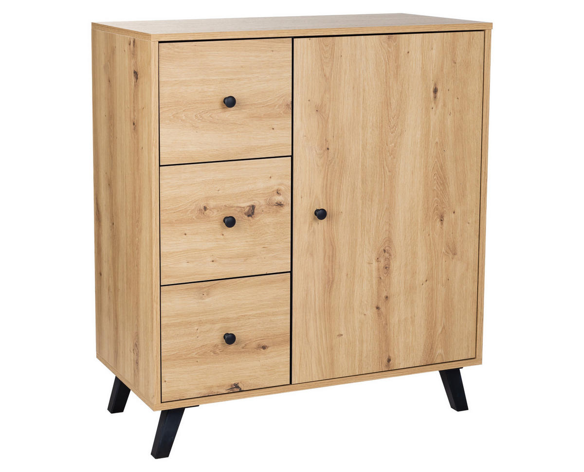 KOMMODE Berlin Metallgriffe - Schwarz/Eiche Artisan, Holzwerkstoff/Metall (82/92/40cm) - arthur berndt