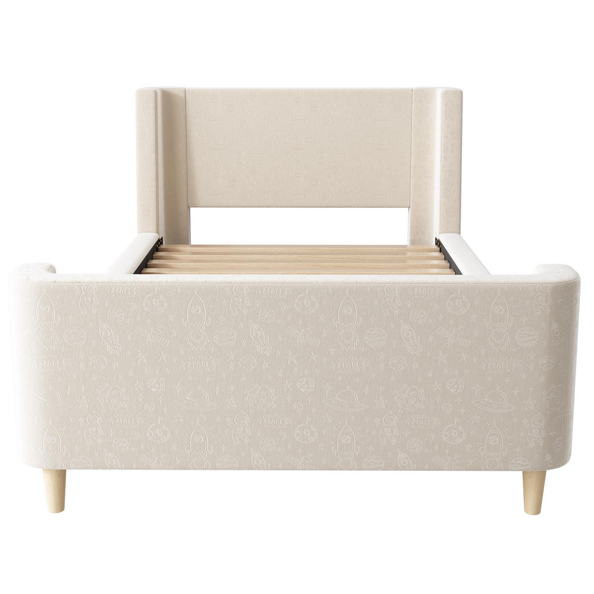 KINDERBETT 90/200 cm Beige mit Cartoon-Weltraummuster - Beige, Textil (90/200cm) - OKWISH