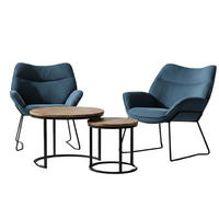 MÖBELSET Couchtisch Fermo, 2er Set Sessel Aliano blau - Blau/Schwarz, Holz/Textil (58/45/58cm) - bene living