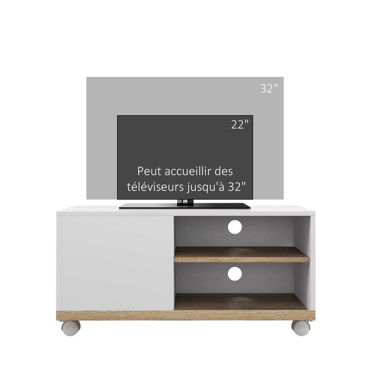 LOWBOARD DE-16101 80/45/41 cm Weiß/Eiche hell - Weiß, Holzwerkstoff (80/39/45cm) - ComfortXL
