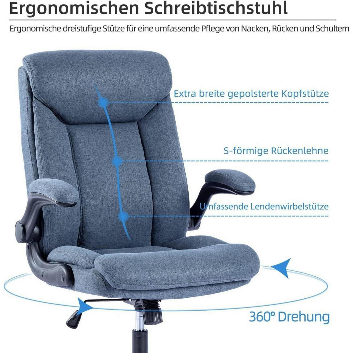 BÜROSTUHL mit hochklappbarer Armlehne Stoff Blau - Blau, Textil (68/113/70cm)