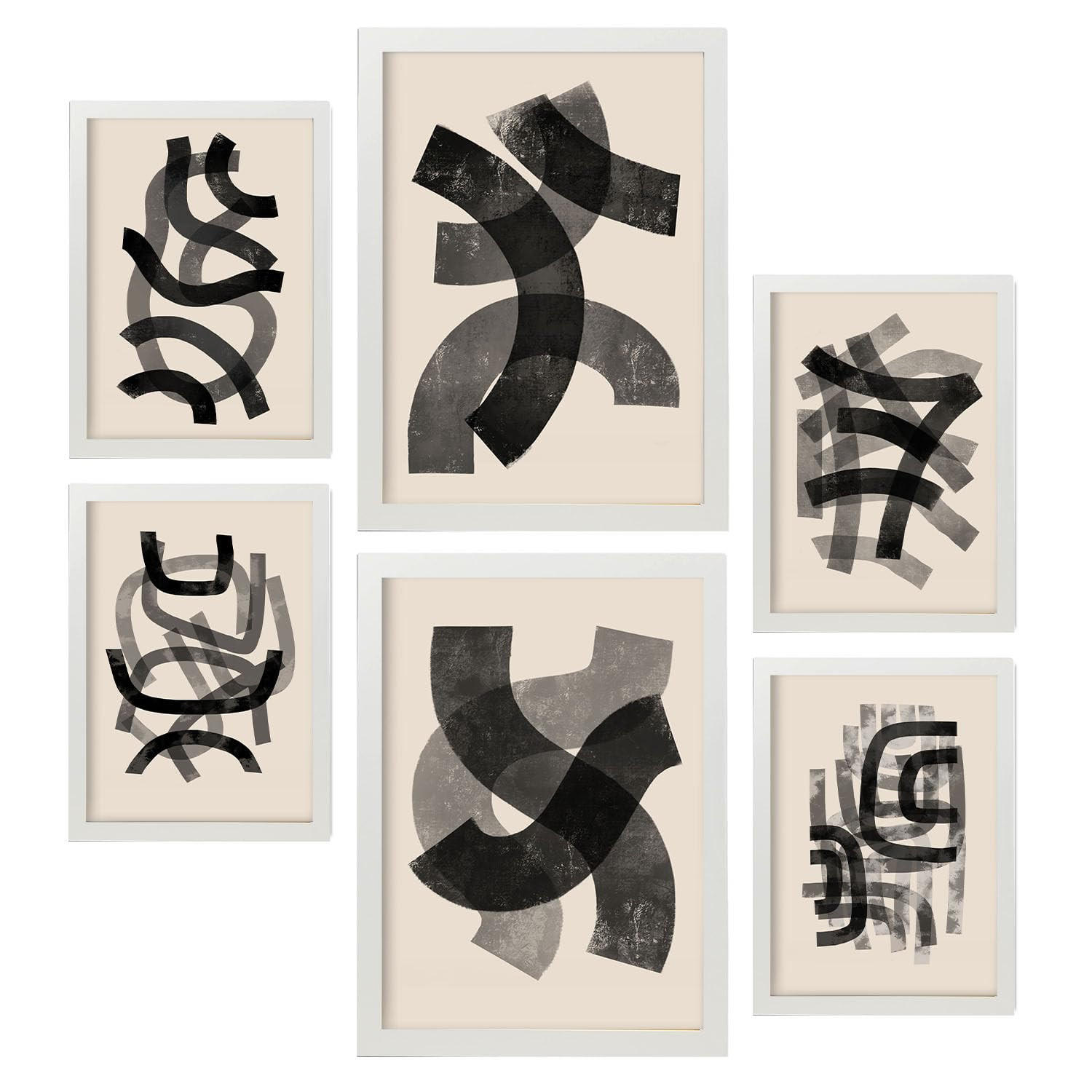 POSTER Set Mit 6 Gekrümmte Frames 1 In Form Abstracts Ästhetische Dekorative Gemälde Für Ihr Wohnzimmer, Schlafzimmer, Zuhause A3 & A4 Weißer Rahmen - Weiß, Papier (29/3cm) - Nacnic
