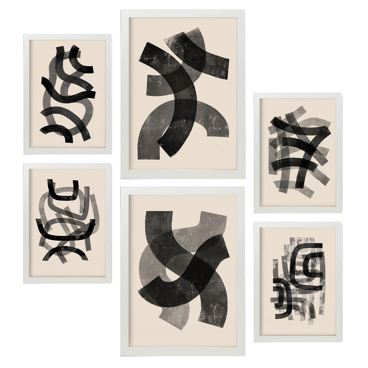 POSTER Set Mit 6 Gekrümmte Frames 1 In Form Abstracts Ästhetische Dekorative Gemälde Für Ihr Wohnzimmer, Schlafzimmer, Zuhause A3 & A4 Weißer Rahmen - Weiß, Papier (29/3cm) - Nacnic