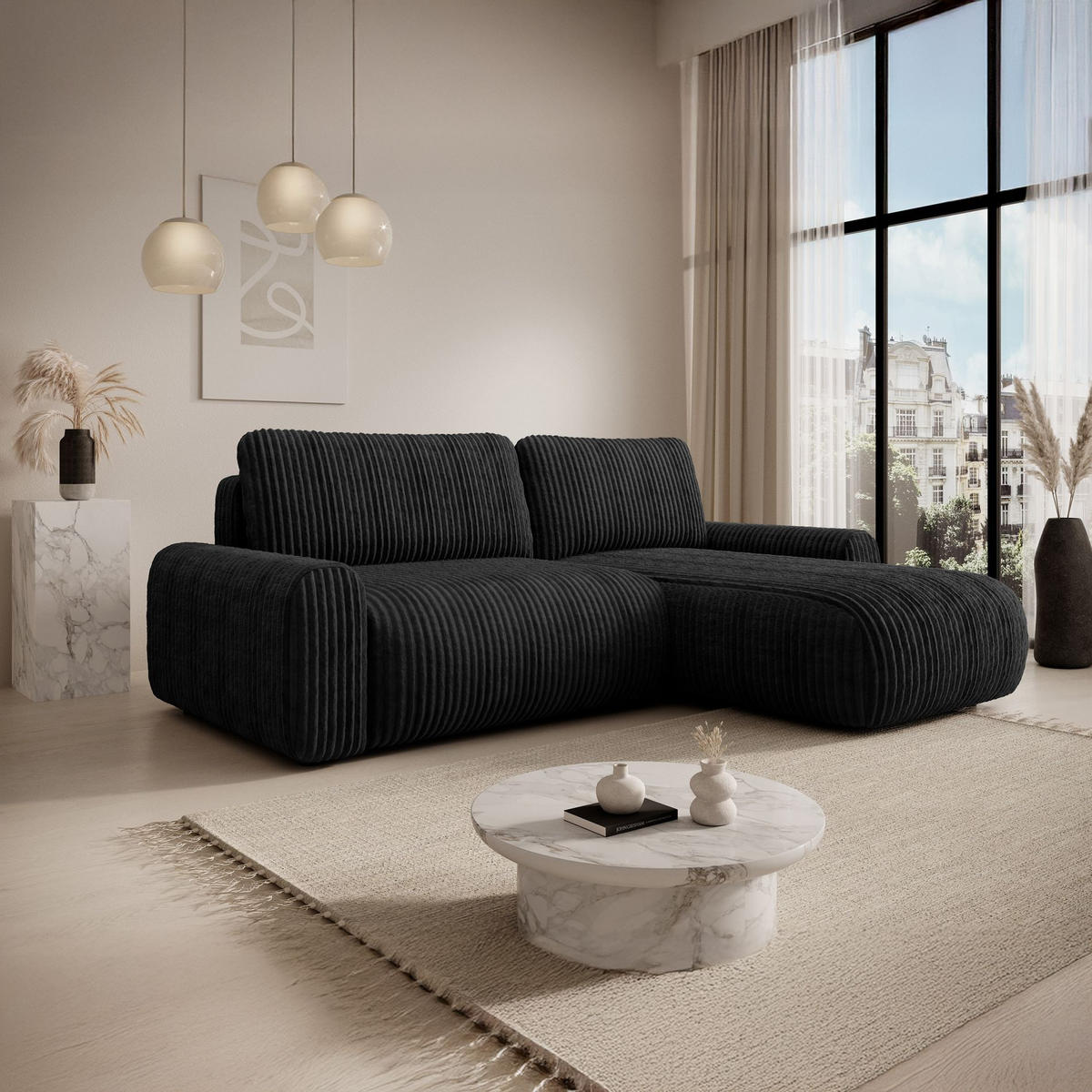 ECKSOFA Lelu Schwarz beidseitig - Schwarz, Kunststoff/Textil (245/165cm) - Selsey
