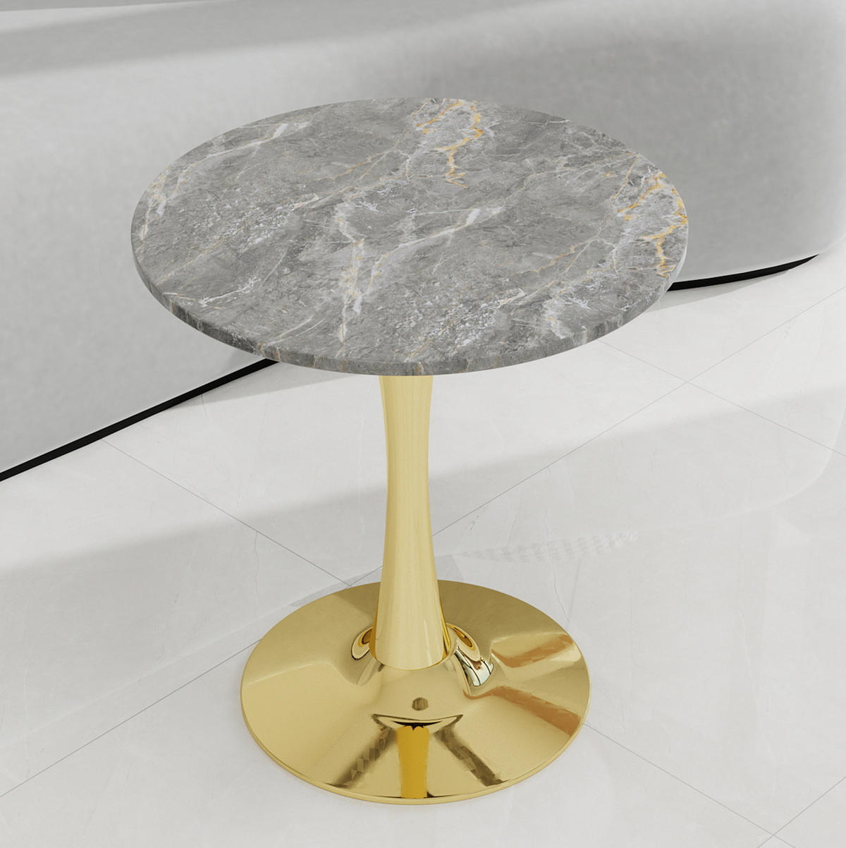 COUCHTISCH Ø 70,1 cm vielseitig einsetzbar mit Tischplatte aus Kunstmarmor, Goldfarben - Goldfarben, Stein (70/70/72cm) - Modfu