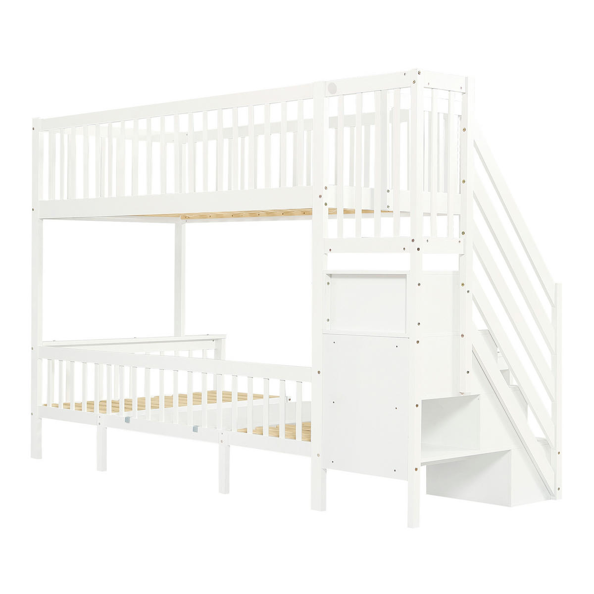 ETAGENBETT mit Stauraumtreppe und Klapptisch 90x200/120x200 cm Weiß - Weiß, Holz (90/200cm) - Meubliv