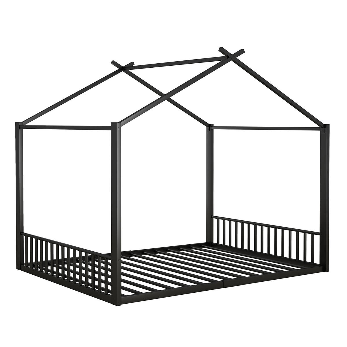 KINDERBETT 140/200 cm Schwarz Metallbett mit Hausform - Schwarz, Metall (140/200cm) - OKWISH