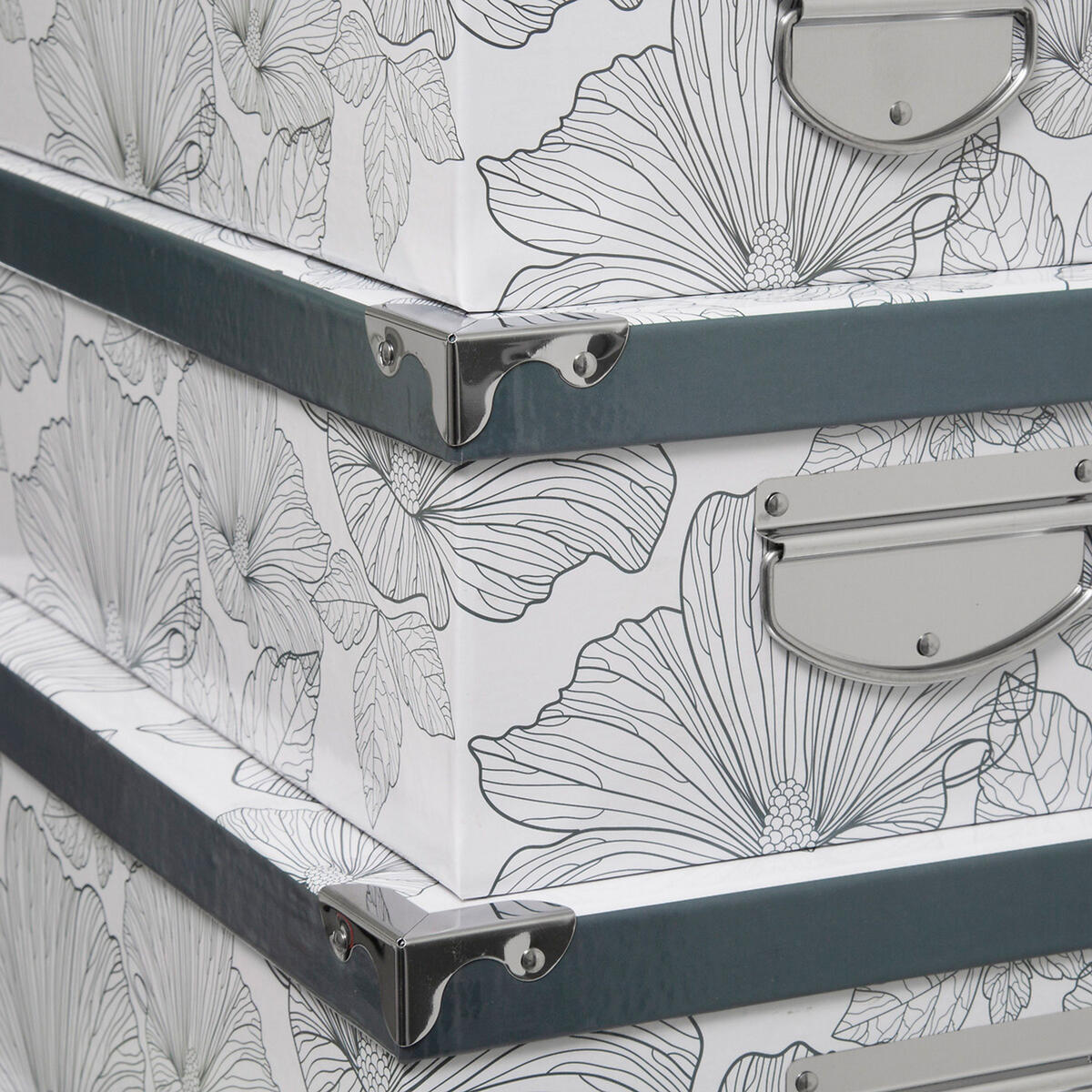 AUFBEWAHRUNGSBOXEN Set Delicat 6-tlg., mit Floralmuster, Pappe, Edelstahl - Silberfarben, Papier (33.5/16/48cm) - 5five Simply Smart