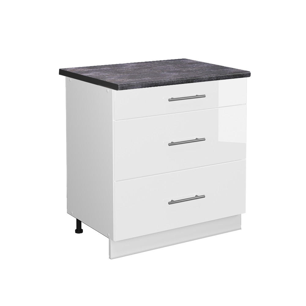 KÖKSUNDERSKÅP Fame-Line Vit högblank 80 cm med 3 lådor, AP antracit Vit högglans, Vit 82/80/60 cm