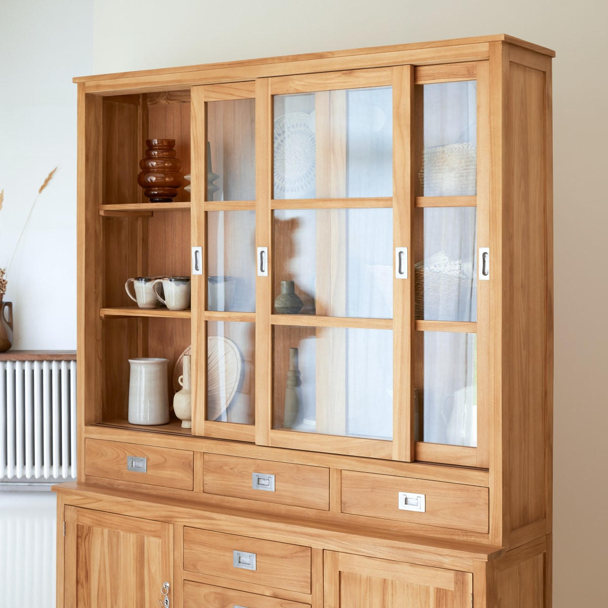 GESCHIRRSCHRANK Coffee Tek Natur aus Teak - Naturfarben, Holz (162/210/46cm) - Tikamoon