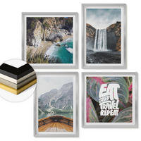 WANDBILDER 4er Set - 50x50 cm & 40x60 cm Silberner Rahmen - Wasserfall Bergreise Natur - Silberfarben, Kunststoff (50/50cm) - ArtPrintCave