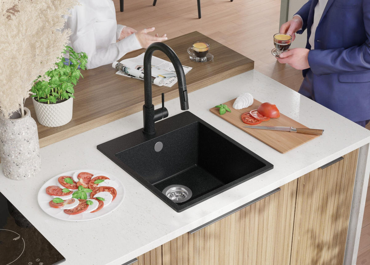 SPÜLBECKEN Riga, 2-er set Anthrazit 43/50 cm 1 Becken + Ablauf-Set ab 45er Unterschrank - Chromfarben/Anthrazit, Kunststoff (43/20/50cm) - Primagran