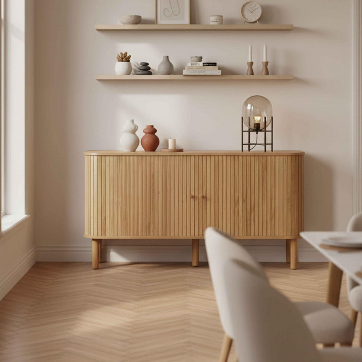 SIDEBOARD, helles Holzeffekt - Beige, Holz (140/76/40cm) - Oviala