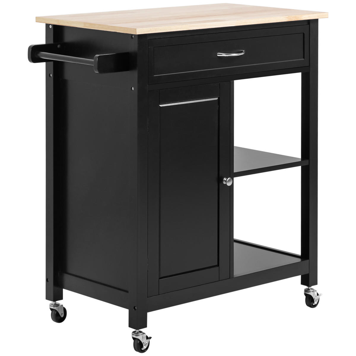 KÜCHENWAGEN, Holz-Wagen mit Schublade und Schrank, 83 x 45 x 88 cm, Schwarz - Multicolor, Metall (83/88/45cm) - FORIOUS