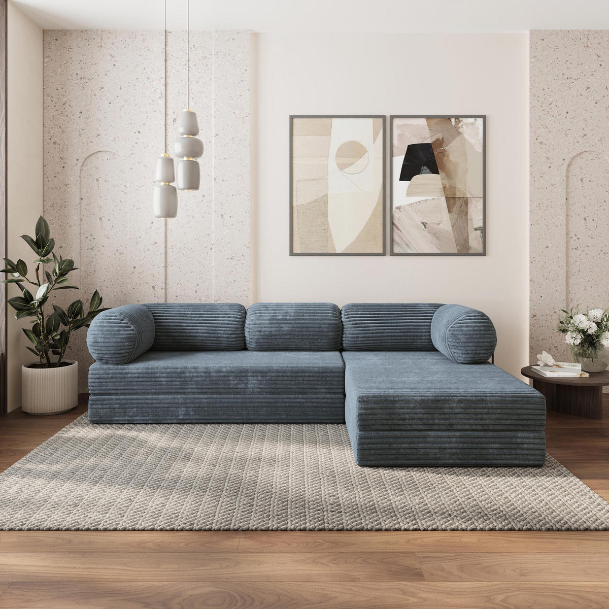 ROHOVÁ SEDAČKA ETERA modulární Boneless pohovka s funkcí spaní, šedá TILIA 85 - šedohnědá, textil (270/160cm) - MASSENO