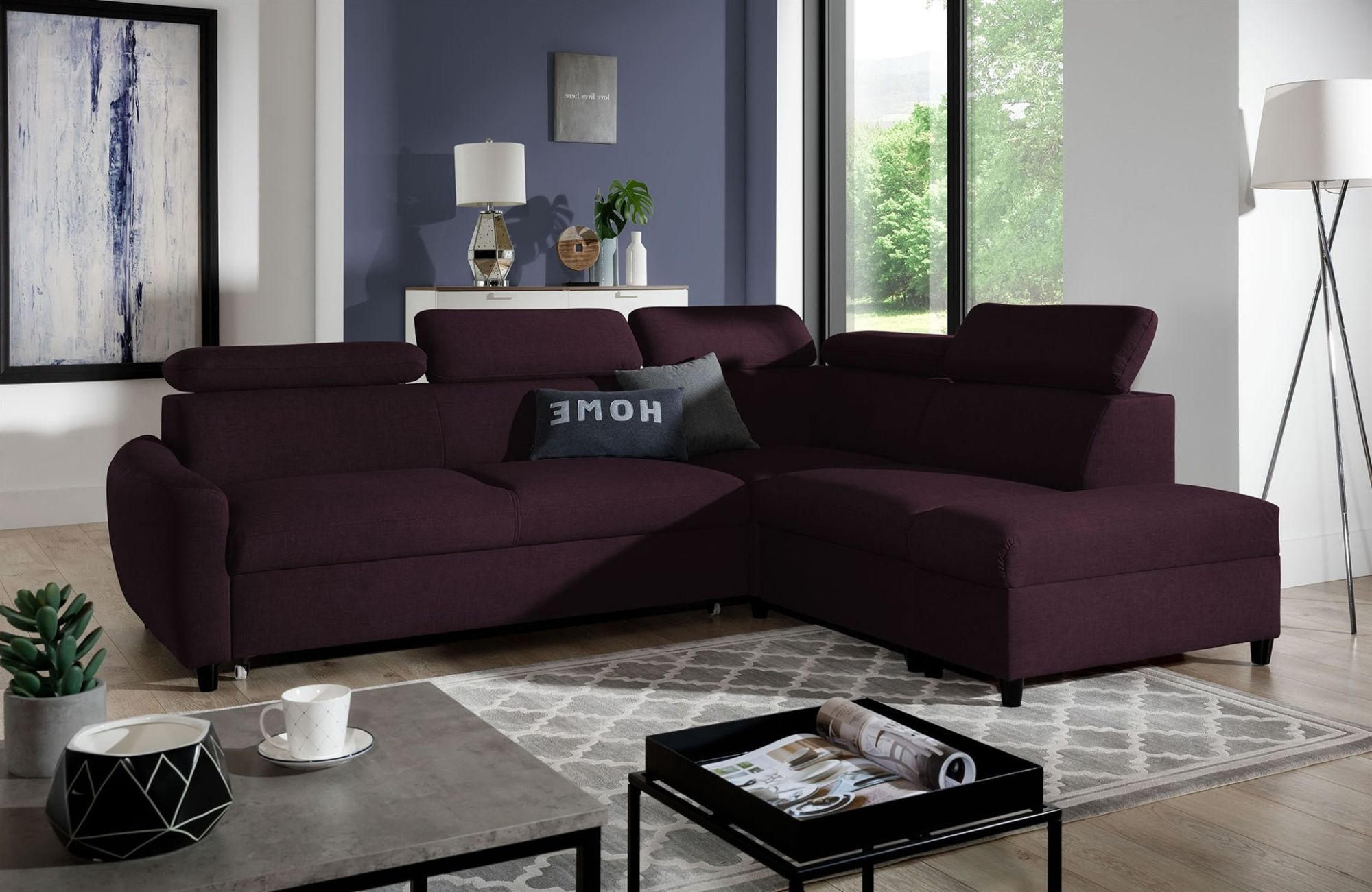 ECKSOFA Schlafsofa Anton In Esito - Violett, Holzwerkstoff/Textil (265/205cm) - Fun Möbel