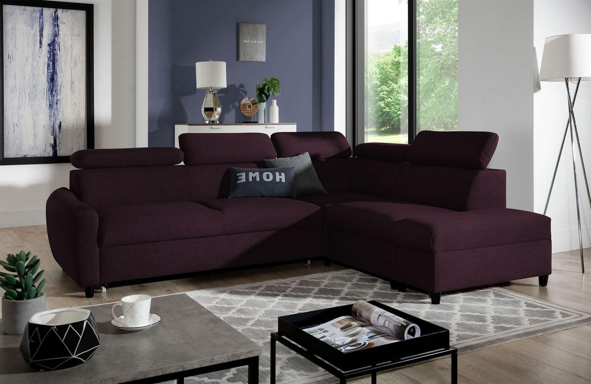 ECKSOFA Schlafsofa Anton In Esito - Violett, Holzwerkstoff/Textil (265/205cm) - Fun Möbel