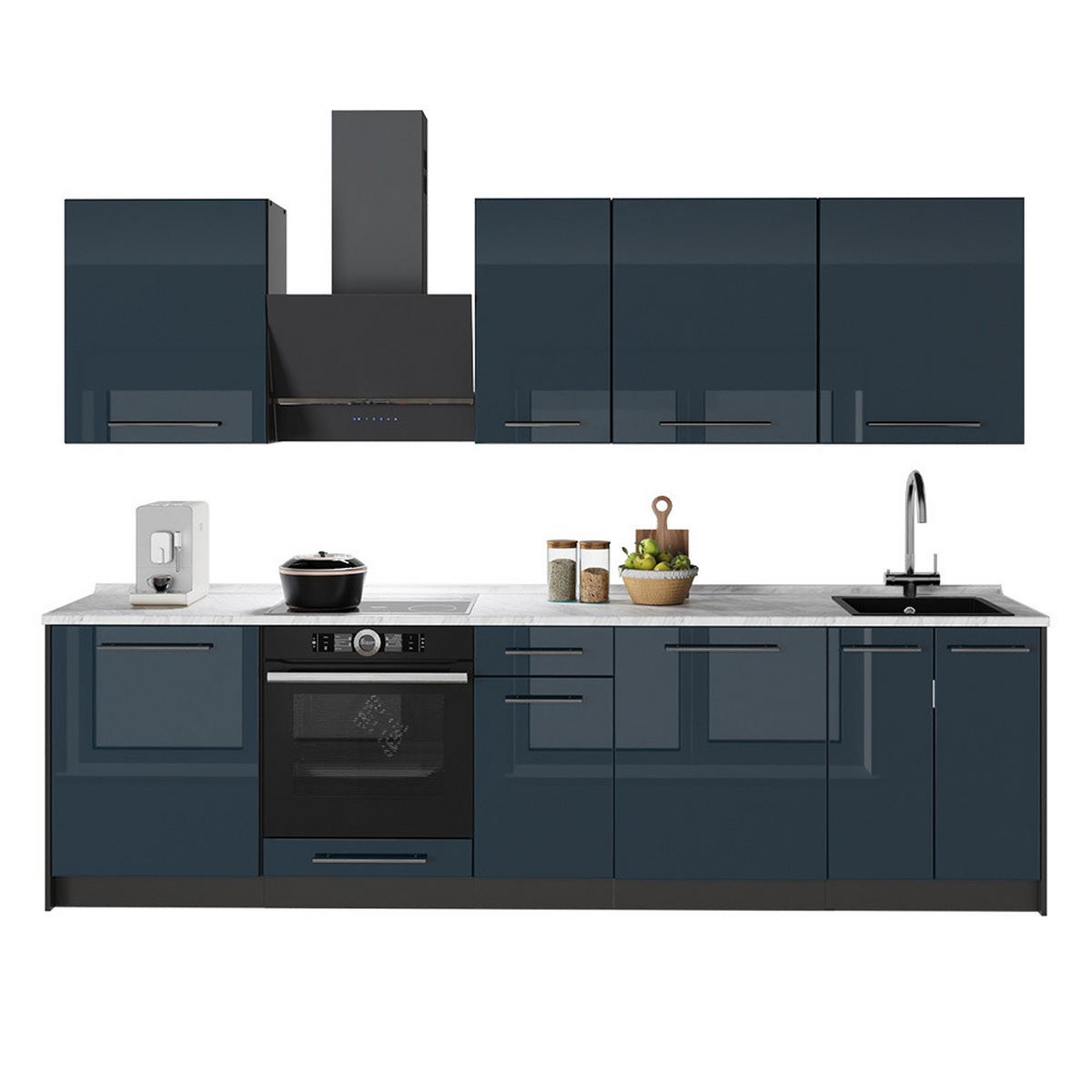 CHICINETĂ Fame-Line, Albastru închis înalt lucios/antracit, 280 cm, AP Marmură - albastru închis/antracit, compozit lemnos (280/206.8/60cm) - Vicco