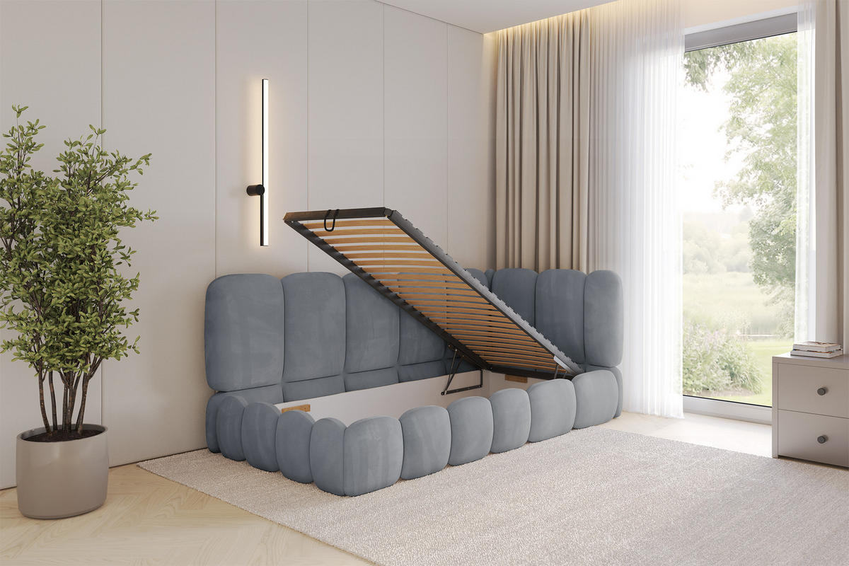 EINZELLBETT Jugendbett mit Bettkasten und Matratze H3/H4, Links - AVRY 80x200 Grau - Grau, Holzwerkstoff/Textil (80/200cm) - ALTDECOR