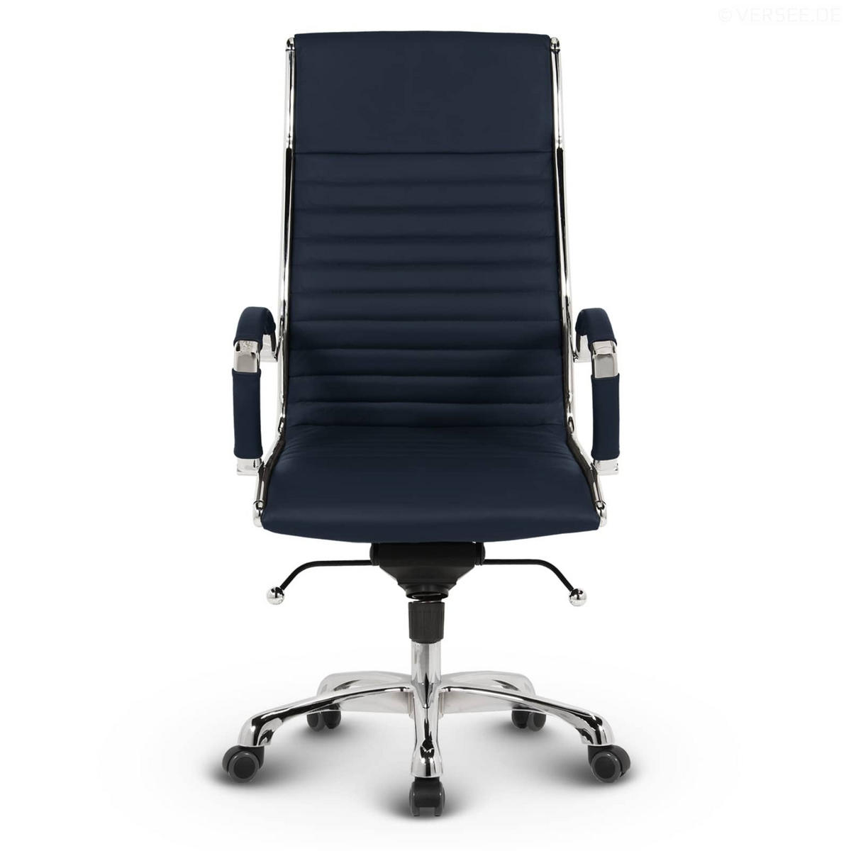 BÜROSTUHL Montreal Echtleder Dunkelblau – ergonomisch, bis 150 kg, Sitzhöhe 46-54cm - Dunkelblau, Leder/Metall (60/115/60cm) - Versee