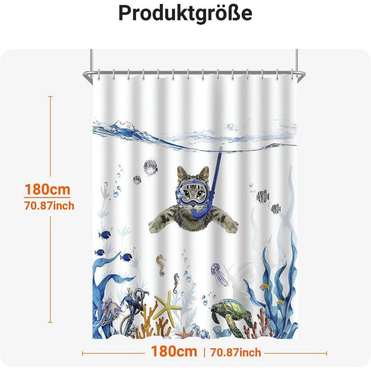 DUSCHVORHANG Katzenschwimmen 180 x 180 cm Polyester Wasserabweisend - Multicolor, Textil (180/180cm)