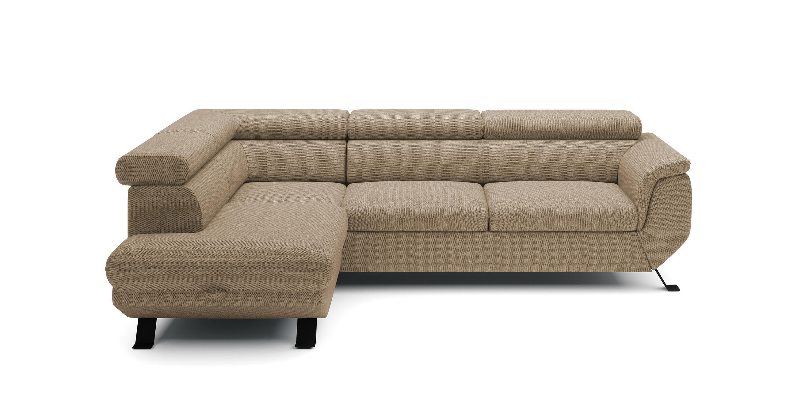 ECKSOFA RAVEN L mit Schlaffunktion und Bettkasten, Freistehend, Polstersofa mit Verstellbaren Kopfstützen, 257x198x96 cm, Linke, Cappucino - Cappuccino, Holz/Textil (198/256cm) - DomoHome