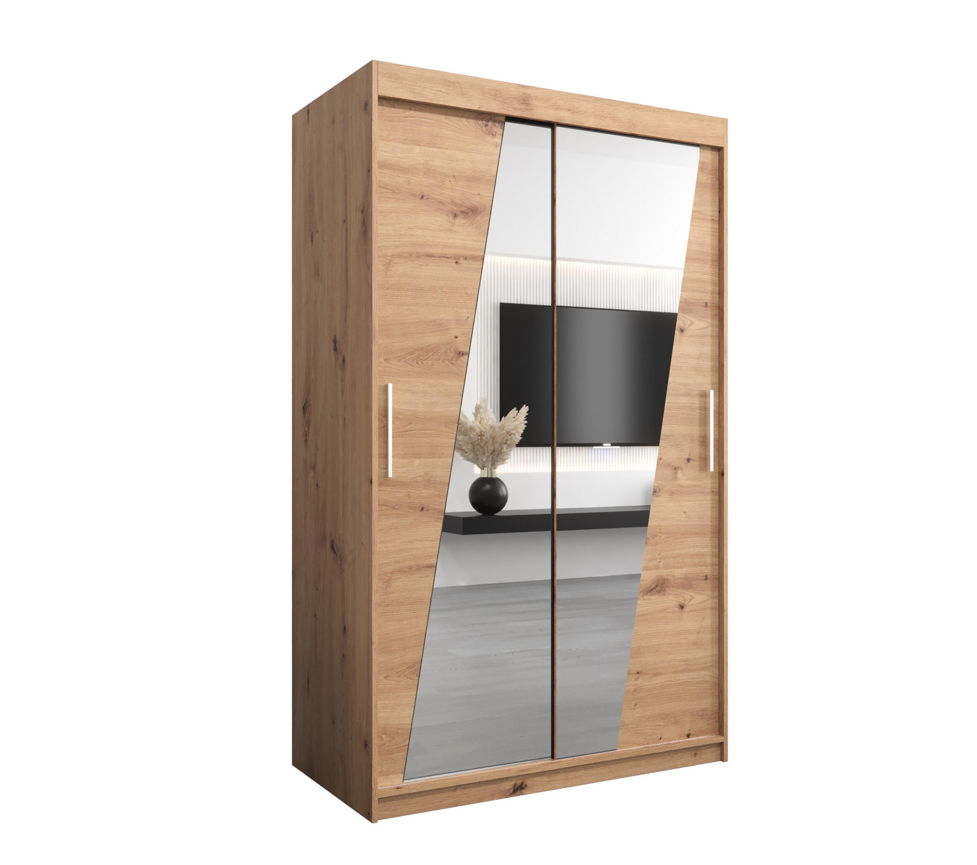 SCHWEBETÜRENSCHRANK 200/120/62 2-türig - Silberfarben/Eiche Artisan, Holz/Kunststoff (120/200/62cm) - MÖBEL KRYSPOL