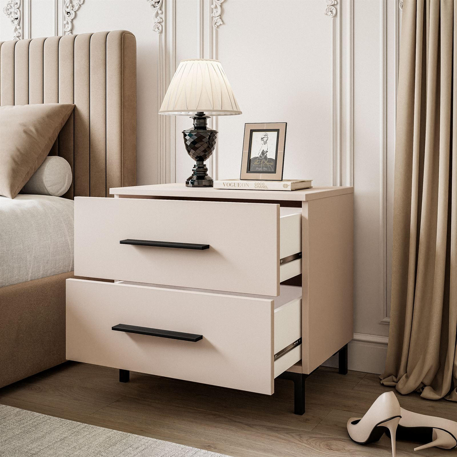 Thumbnail - Lookway Nachttisch, Kaschmir, Schwarz, Holzwerkstoff, 55x52x37 cm, Schlafzimmer, Nachttische