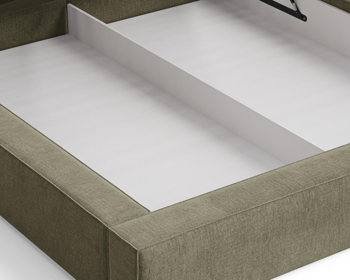 POLSTERBETT 06 140x200 cm – Tresor - Bett mit Bettkasten, Metall-Lattenrost - Olivgrün, Holz (140/200cm) - ROYAL24_MARKT