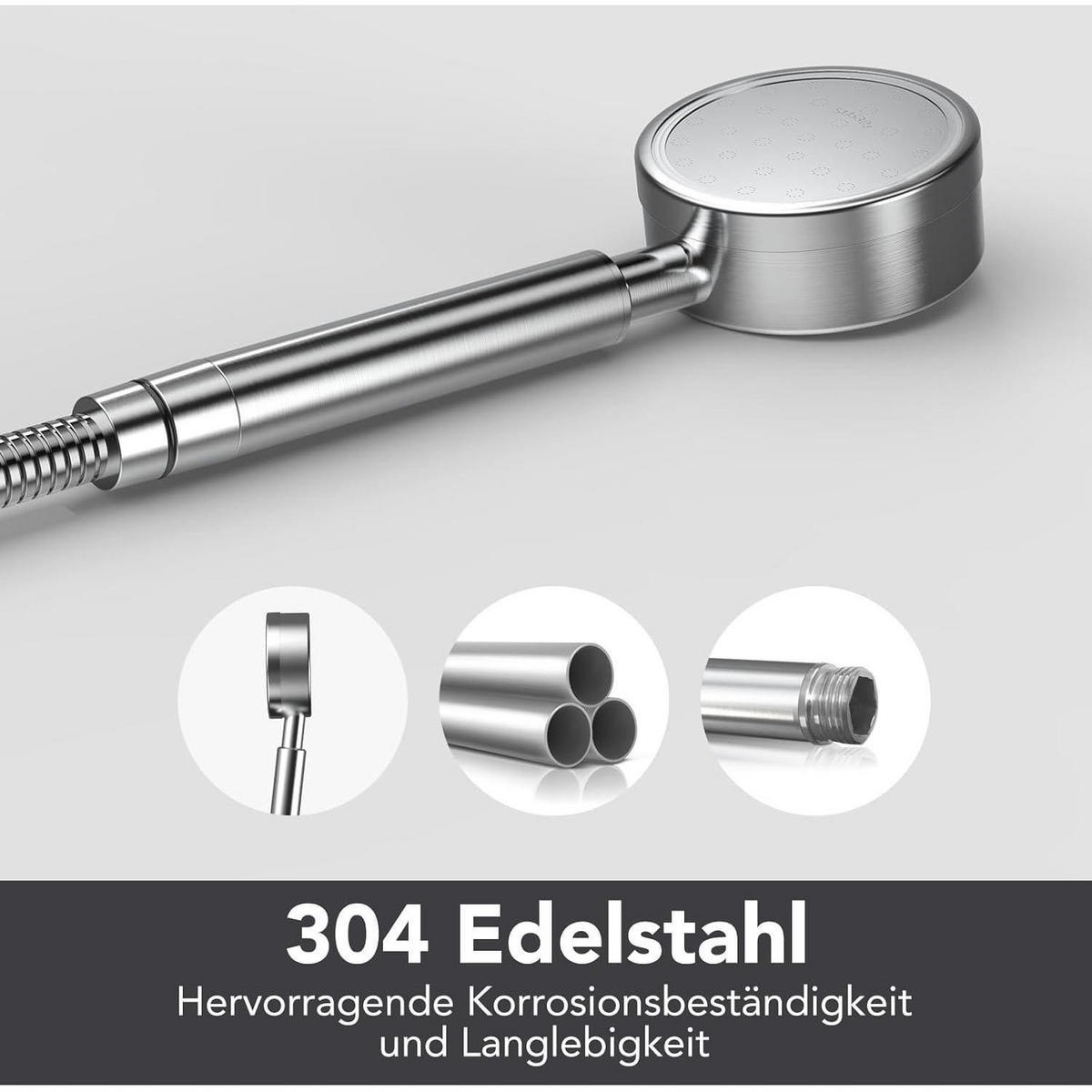 HANDBRAUSE Edelstahl Hochdruck Wassersparend Einfache Installation - Silberfarben, Metall (7.8/12.7/22cm)
