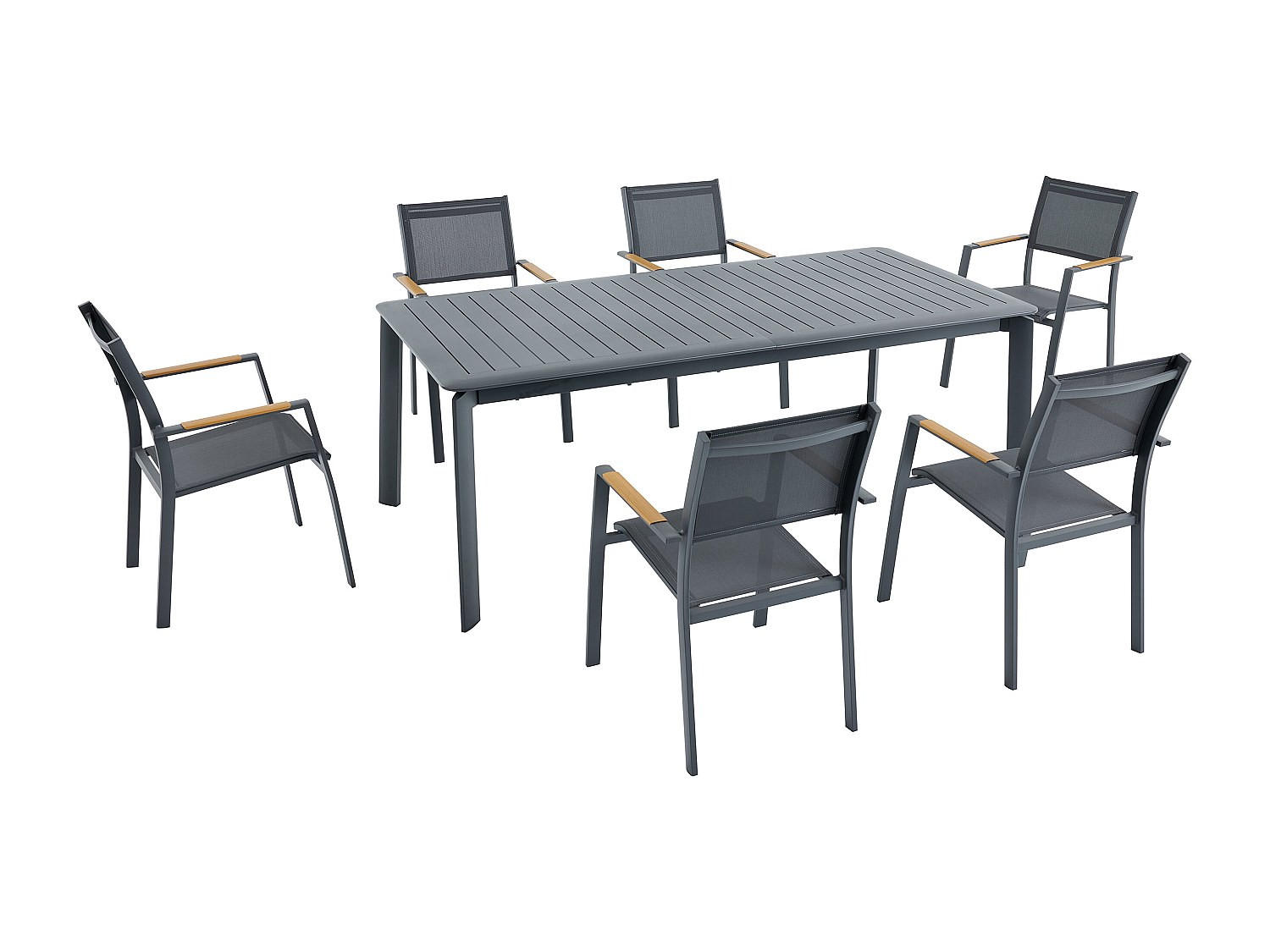 GARTENESSGRUPPE im Set - 6 -Sitzer - Textilene - anthrazitgrau - MACILA - Anthrazit, Metall - Vente-Unique