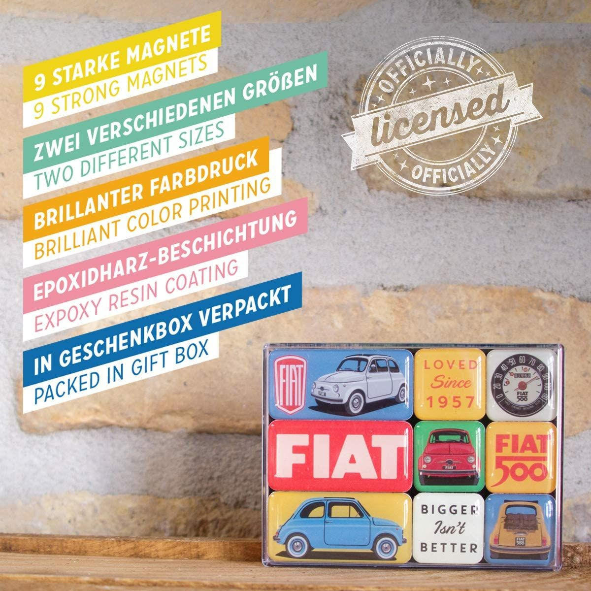 MAGNETSET 9-teilig Fiat Fiat 500 Loved Since 1957 - Multicolor, Metall (9/7/2cm) - Nostalgic-Art