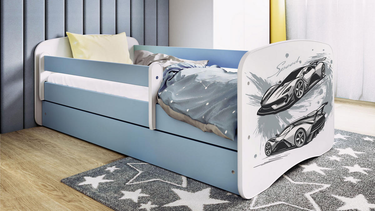 KINDERBETT Emily mit Schublade und Matratze, Blau 80x160 cm - Blau/Schwarz, Holzwerkstoff (160/80cm) - WFL GROUP