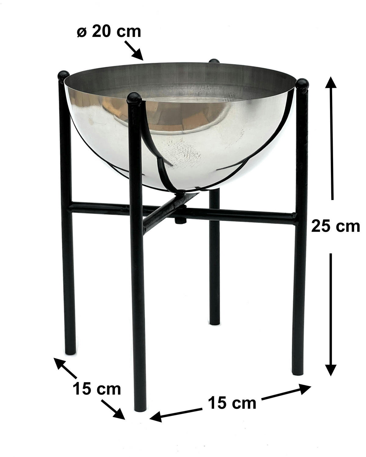 BLUMENHOCKER Metall mit Topf Schwarz Silber 25 cm 96257 S - Schwarz, Metall (15/25/15cm) - DanDiBo
