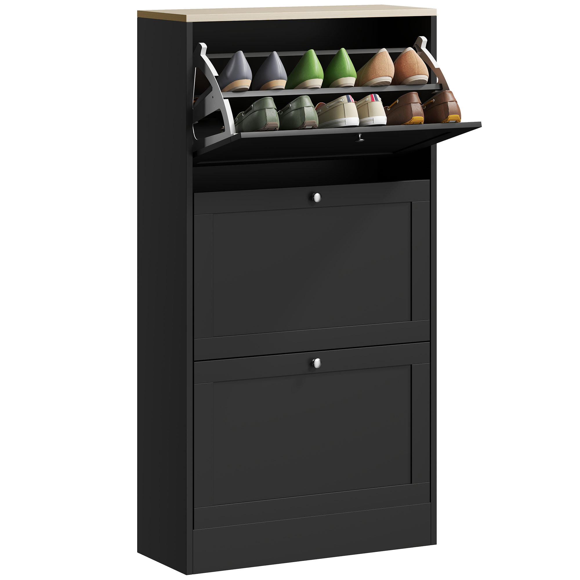 SCHUHSCHRANK DE-15014 3 Klapptüren für bis zu 18 Paar Schuhe Schwarz - Schwarz, Holzwerkstoff (60/115/23.5cm) - ComfortXL