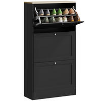 SCHUHSCHRANK DE-15014 3 Klapptüren für bis zu 18 Paar Schuhe Schwarz - Schwarz, Holzwerkstoff (60/115/23.5cm) - ComfortXL