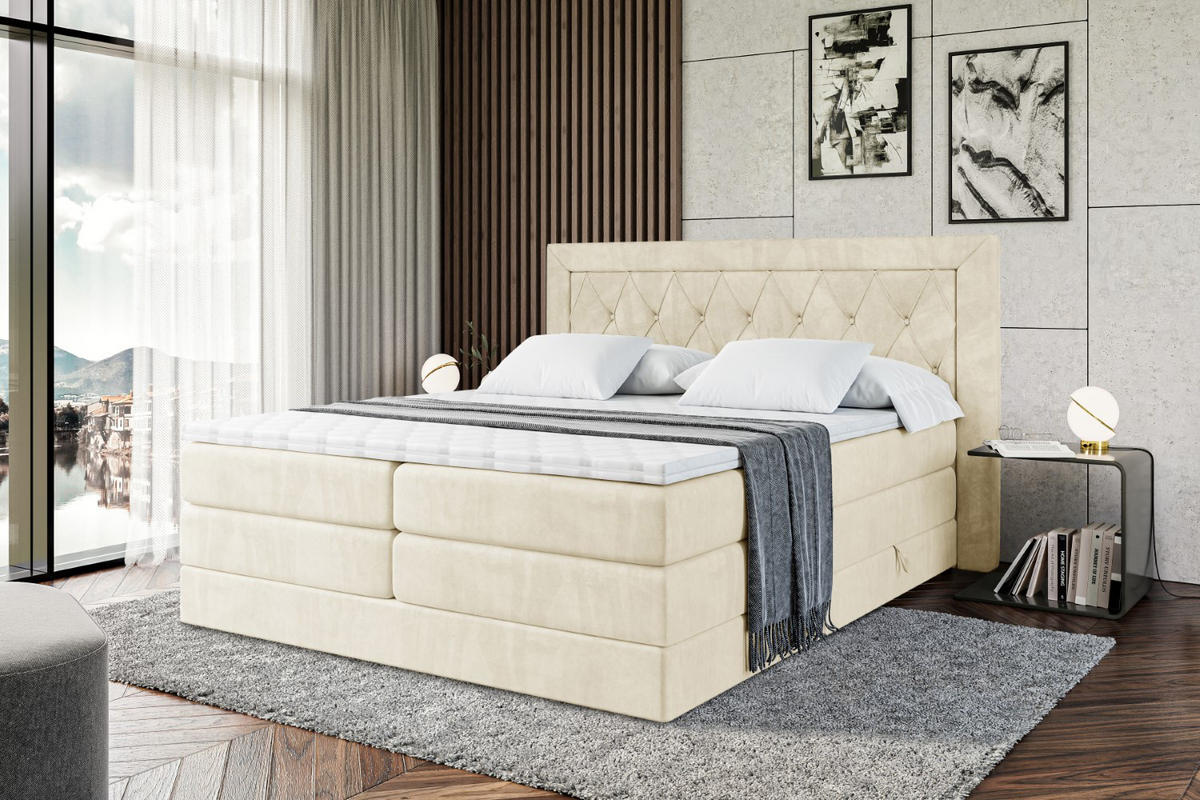 BOXSPRINGBETT NOEL KING - 140 x 200 - H3/H4 - Beige - Beige, Holzwerkstoff (140/200cm) - ALTDECOR