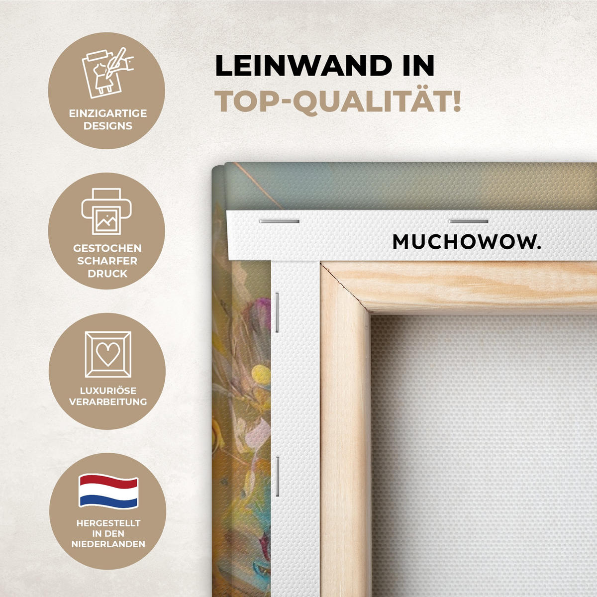 LEINWANDBILD Blumen - Kunst - Natur - Ölgemälde Wandbild Wohnzimmer 50x50 cm - Multicolor, Textil (50/50cm) - MuchoWow