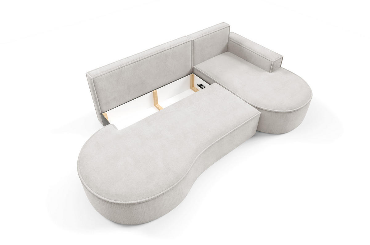 ECKSOFA MOLLY mit Schlaffunktion – Halbrund, freistehend, Liegefläche 140x207 cm, 3 Kissen, Curio-Stoff, 277x157x88 cm, Rechts, Weiß - Creme, Holz/Textil (277/157cm) - DomoHome