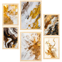 POSTER Set Mit 6 Abstrakte Farbe Braun Weiß Gold Formen A3 & A4 Rahmen Aus Hellem Holz - Beige, Papier (29/3cm) - Nacnic