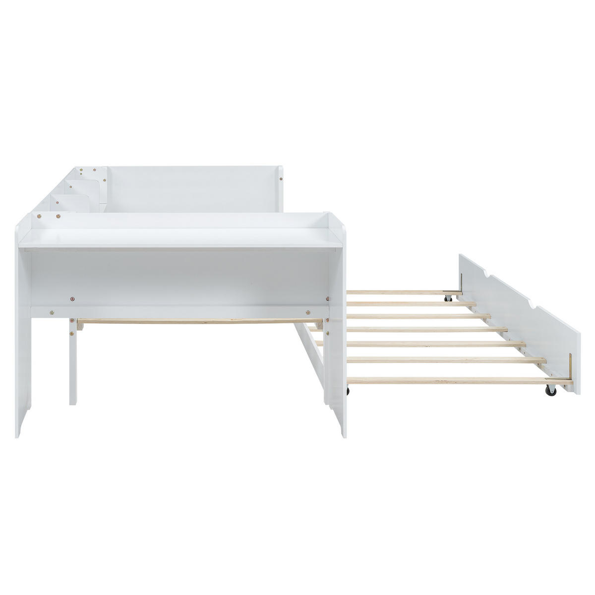 KINDERBETT 90/200 cm Weiß mit Ausziehbett und Schreibtisch aus Kiefernholz MDF - Weiß, Holzwerkstoff (90/200cm) - OKWISH