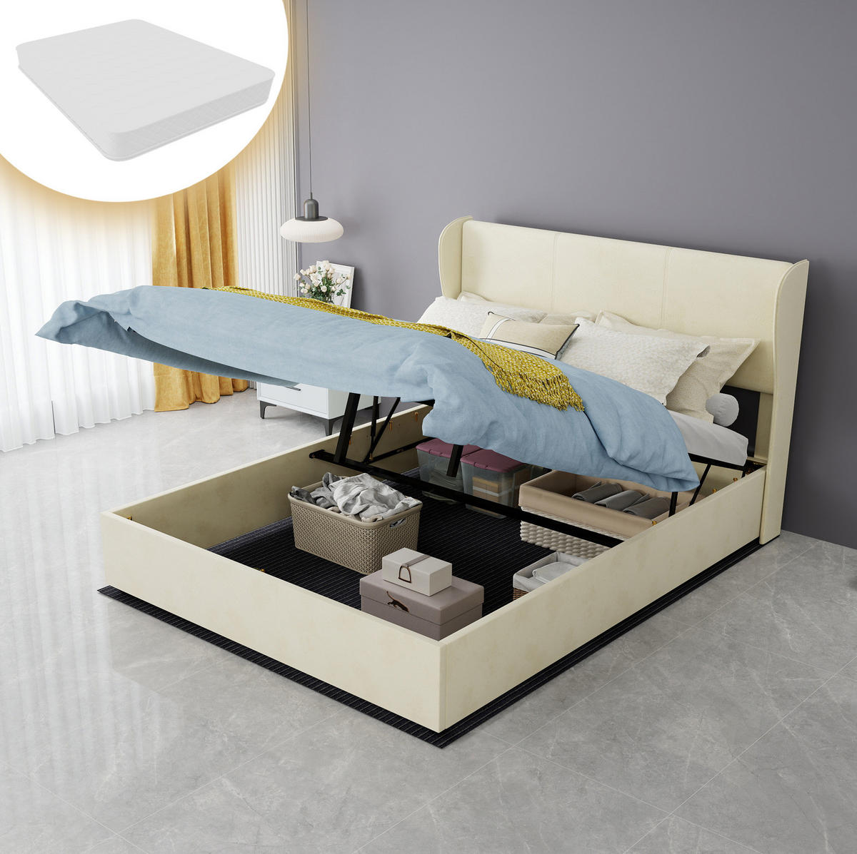 POLSTERBETT 140x200 cm in Beige mit gepolstertem Kopfteil - Beige, Textil (140/200cm) - IVMEU