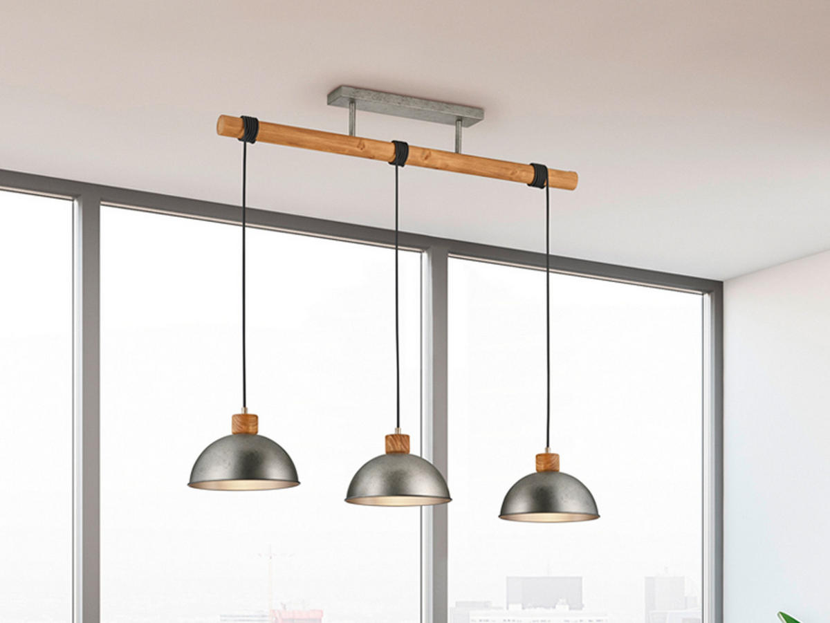 LED-PENDELLEUCHTE Breite 108cm, Holzbalken - Silberfarben/Naturfarben, Naturmaterialien/Metall (25/108/215cm) - meineWunschleuchte
