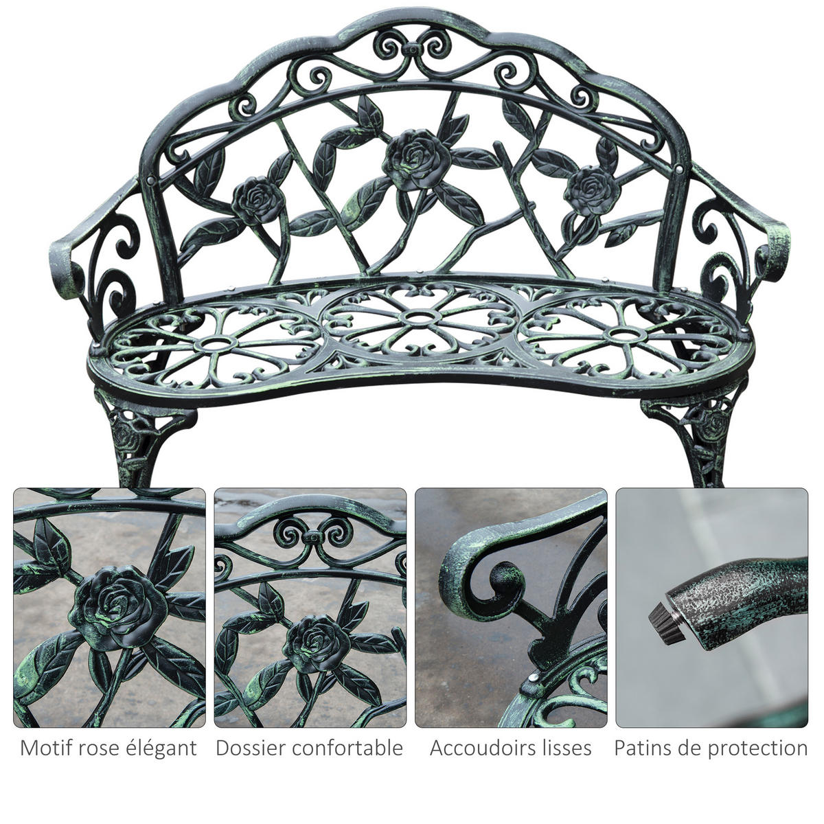 GARTENBANK DE-17754 Patinagrün - Schwarz, Metall (100/78/54cm) - ComfortXL